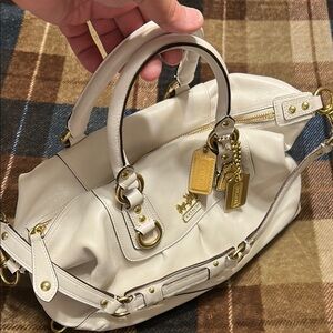 NWOT: Coach Cream Satchel Bag with Gold Accents